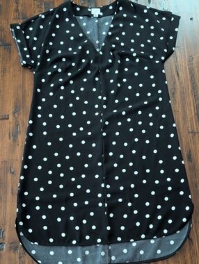 Black and White Polka Dot Midi V-Neck Shirt Dress Size Small